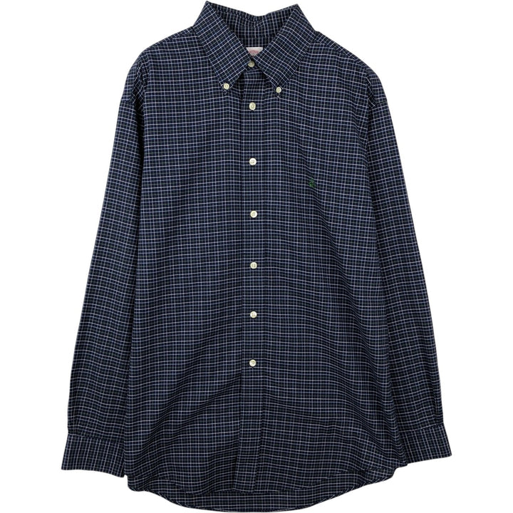 Brooks Brothers 346 Check Pattern Long-Sleeve Button-Down Check Shirt, Men's Size M (approx.) Supima Cotton navy blue type Vintage Second Hand