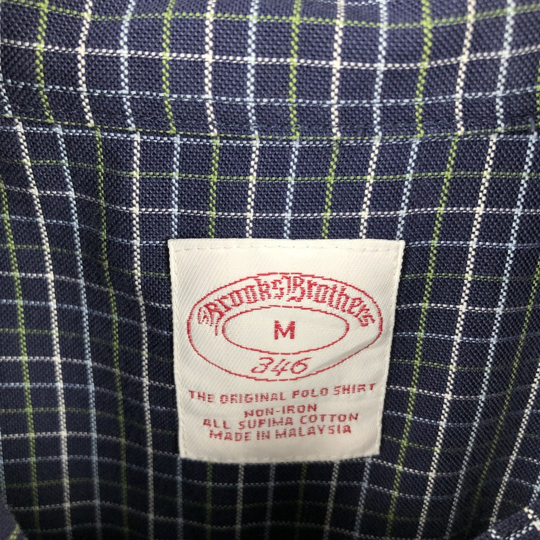 Brooks Brothers 346 Check Pattern Long-Sleeve Button-Down Check Shirt, Men's Size M (approx.) Supima Cotton navy blue type Vintage Second Hand