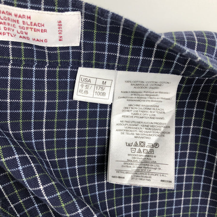 Brooks Brothers 346 Check Pattern Long-Sleeve Button-Down Check Shirt, Men's Size M (approx.) Supima Cotton navy blue type Vintage Second Hand