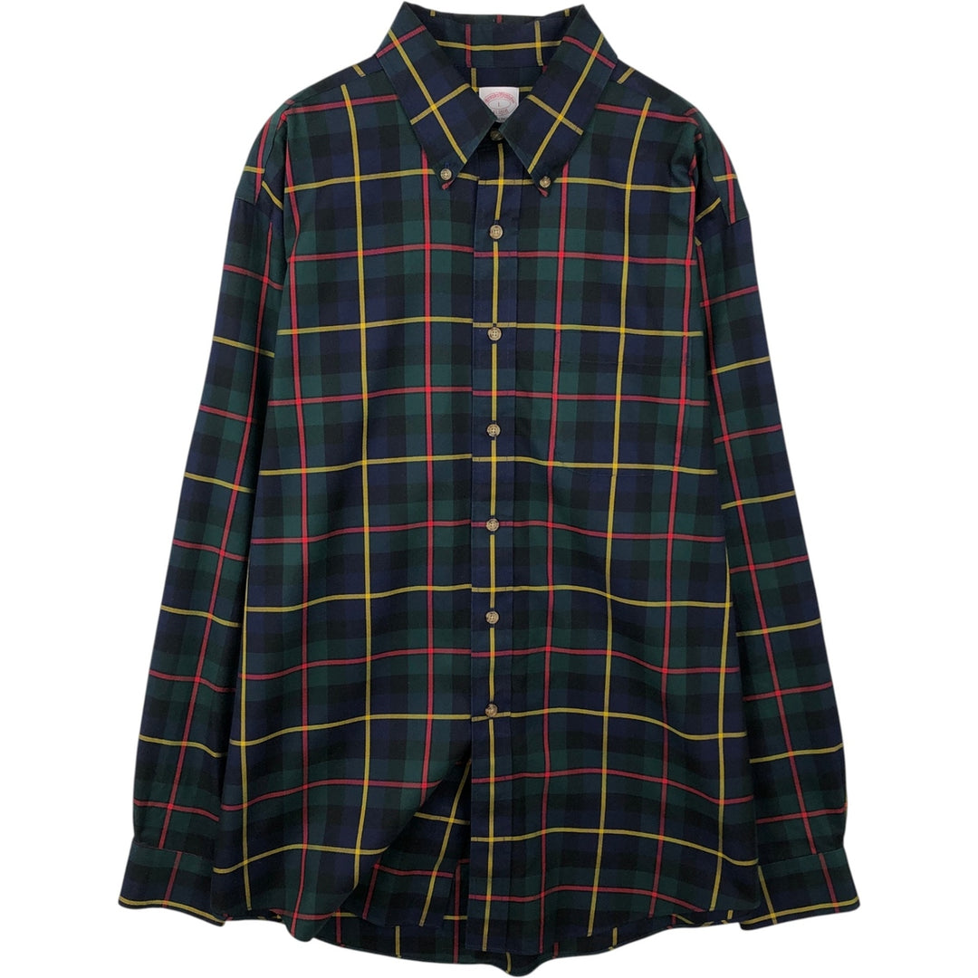 Brooks Brothers Est.1818 Long Sleeve Button-Down Check Shirt, Men's Size L Supima Cotton Green type dark green Vintage Second Hand