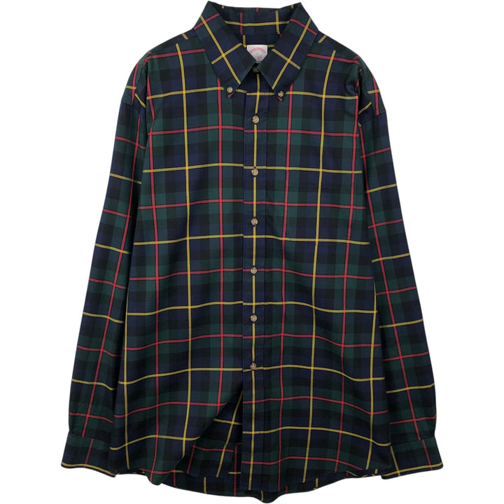Brooks Brothers Est.1818 Long Sleeve Button-Down Check Shirt, Men's Size L Supima Cotton Green type dark green Vintage Second Hand