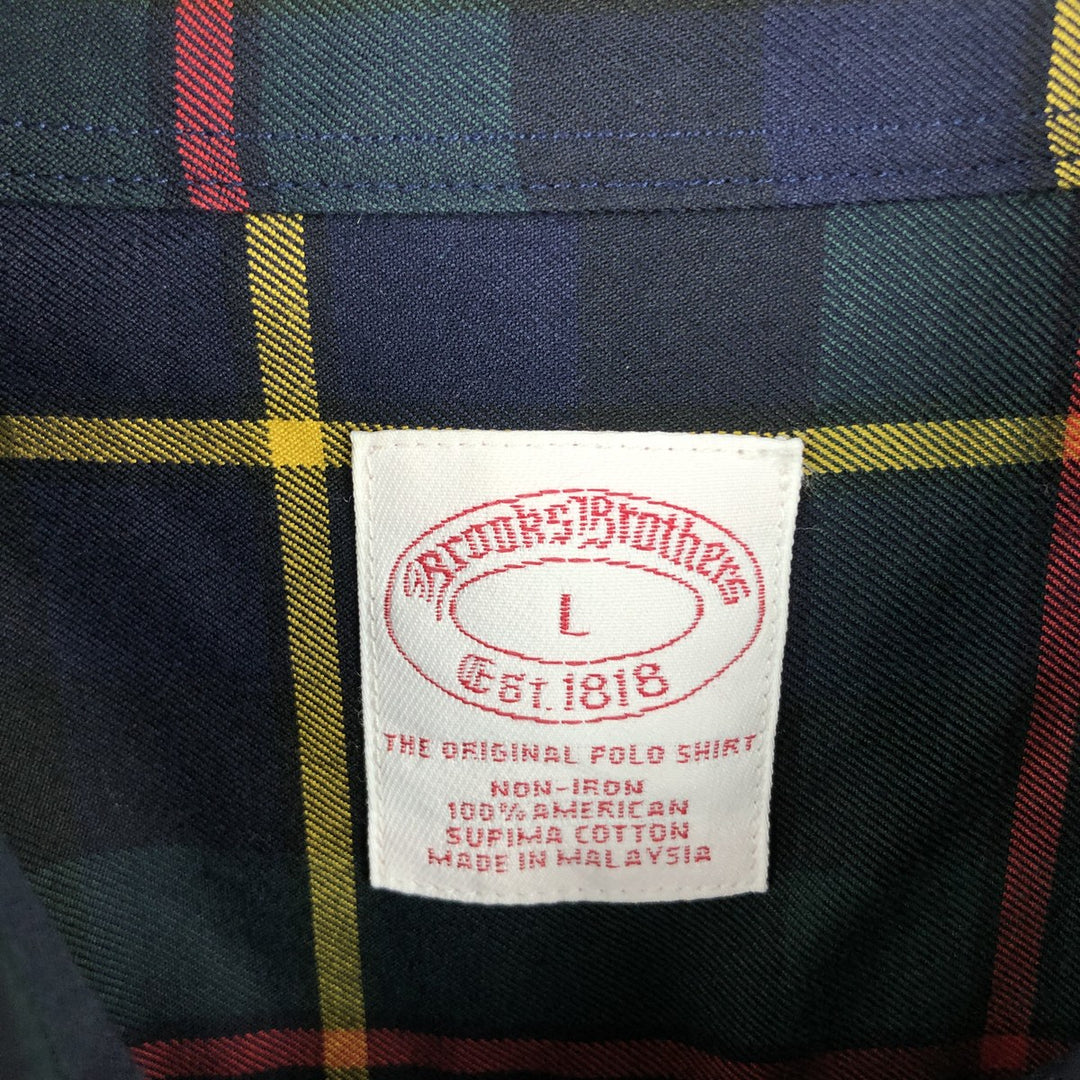 Brooks Brothers Est.1818 Long Sleeve Button-Down Check Shirt, Men's Size L Supima Cotton Green type dark green Vintage Second Hand