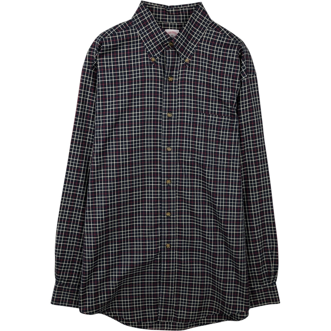 Brooks Brothers Est.1818 Long Sleeve Button-Down Check Shirt, Men's Size M cotton navy blue type Vintage Second Hand