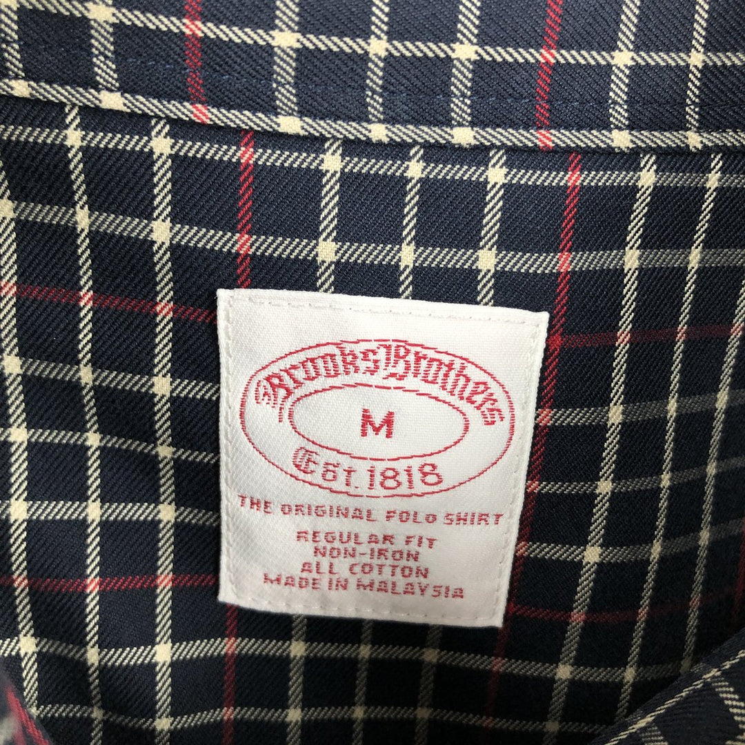 Brooks Brothers Est.1818 Long Sleeve Button-Down Check Shirt, Men's Size M cotton navy blue type Vintage Second Hand