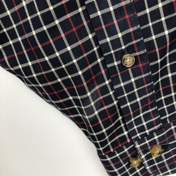 Brooks Brothers Est.1818 Long Sleeve Button-Down Check Shirt, Men's Size M cotton navy blue type Vintage Second Hand