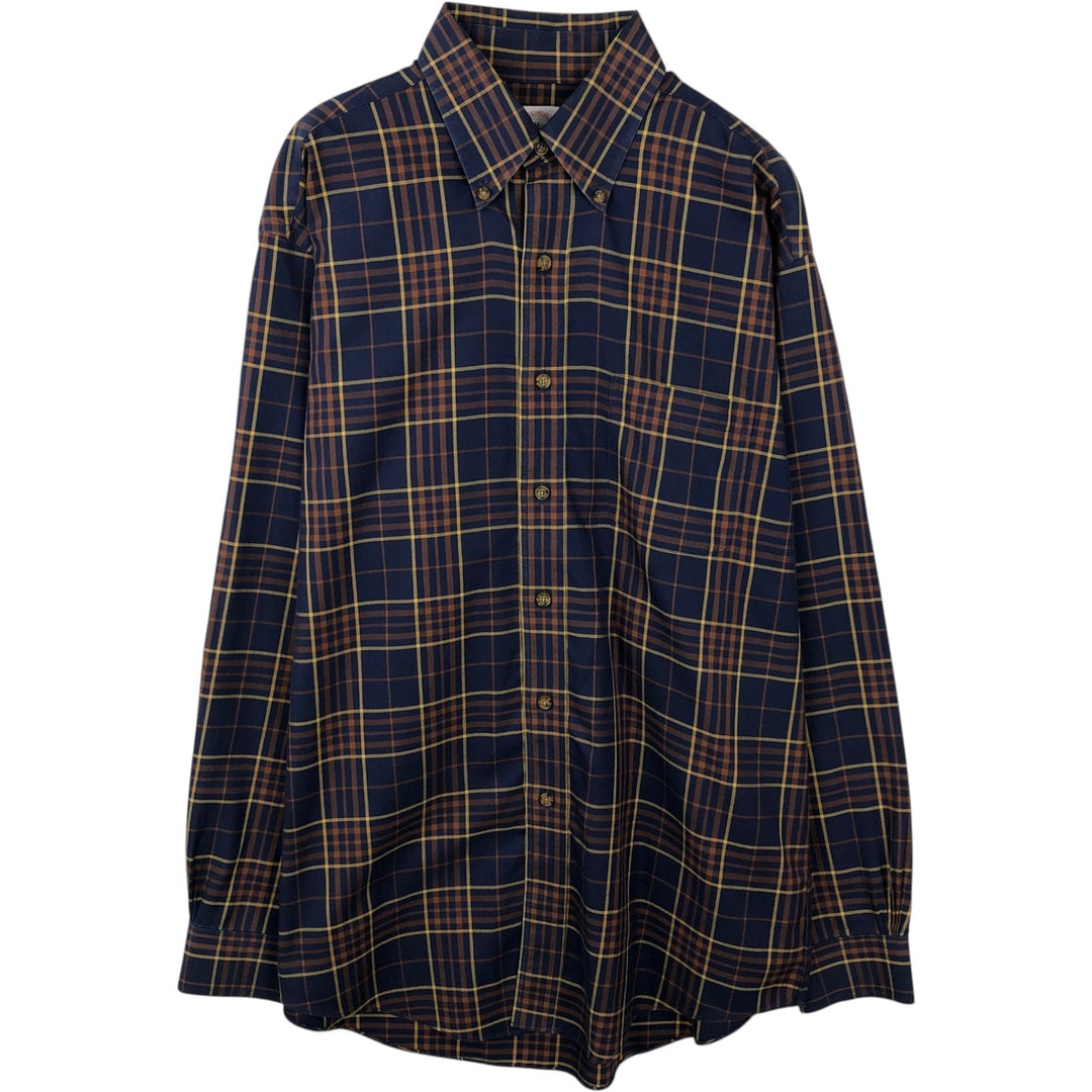 Brooks Brothers Est.1818 Long Sleeve Button-Down Check Shirt, Men's Size M cotton navy blue type Vintage Second Hand