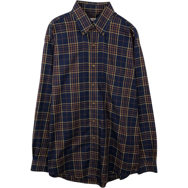 Brooks Brothers Est.1818 Long Sleeve Button-Down Check Shirt, Men's Size M cotton navy blue type Vintage Second Hand