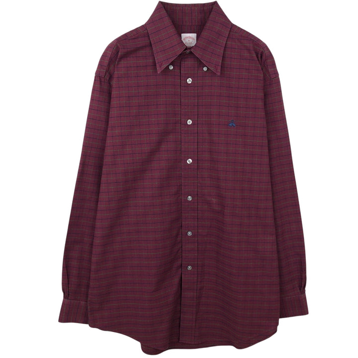 Brooks Brothers Est.1818 Madison Fit Long-Sleeve Button-Down Check Shirt, Men's Size M (approx.) cotton burgundy type Vintage Second Hand