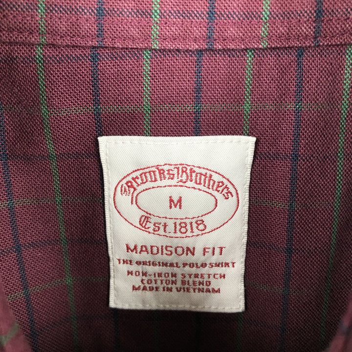 Brooks Brothers Est.1818 Madison Fit Long-Sleeve Button-Down Check Shirt, Men's Size M (approx.) cotton burgundy type Vintage Second Hand