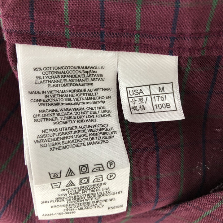 Brooks Brothers Est.1818 Madison Fit Long-Sleeve Button-Down Check Shirt, Men's Size M (approx.) cotton burgundy type Vintage Second Hand
