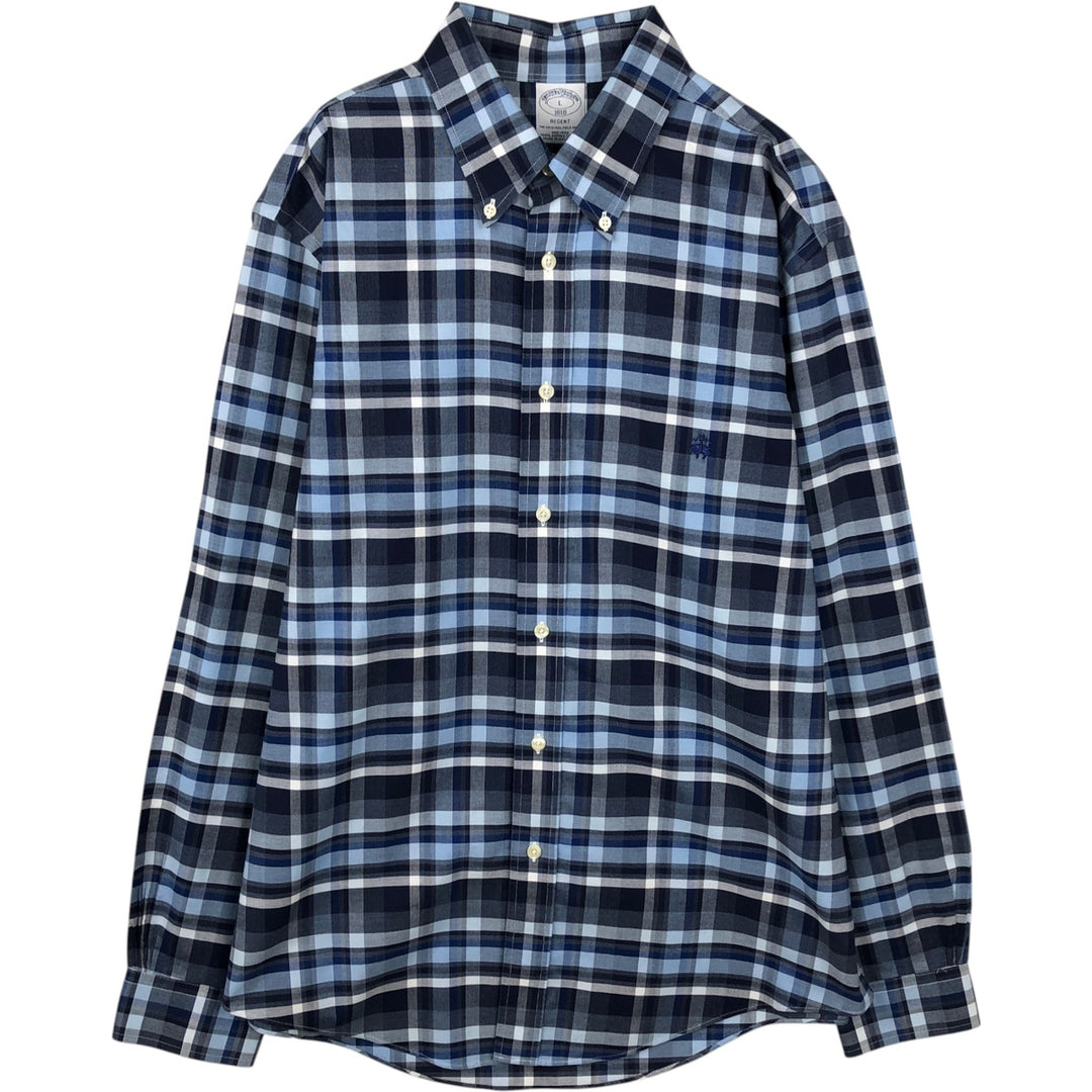 Brooks Brothers 1818 REGENT Long Sleeve Button-Down Check Shirt, Men's Size L Supima Cotton blue type Vintage Second Hand