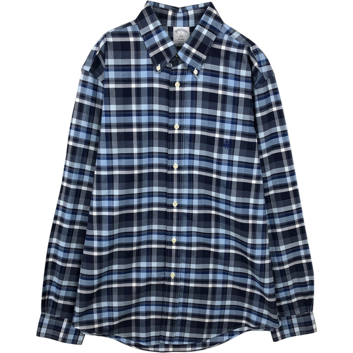 Brooks Brothers 1818 REGENT Long Sleeve Button-Down Check Shirt, Men's Size L Supima Cotton blue type Vintage Second Hand