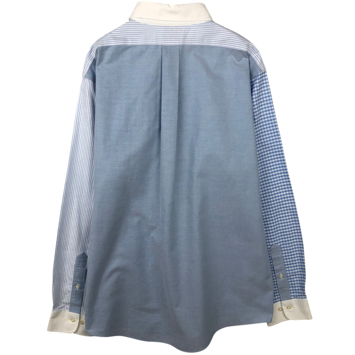 Brooks Brothers Check Pattern Stripe Pattern Long-Sleeve Button-Down Shirt Cleric Shirt Men's Size XL (approx.) Supima Cotton Blue type light blue Vintage Second Hand