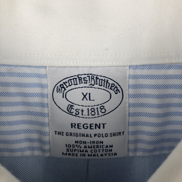 Brooks Brothers Check Pattern Stripe Pattern Long-Sleeve Button-Down Shirt Cleric Shirt Men's Size XL (approx.) Supima Cotton Blue type light blue Vintage Second Hand