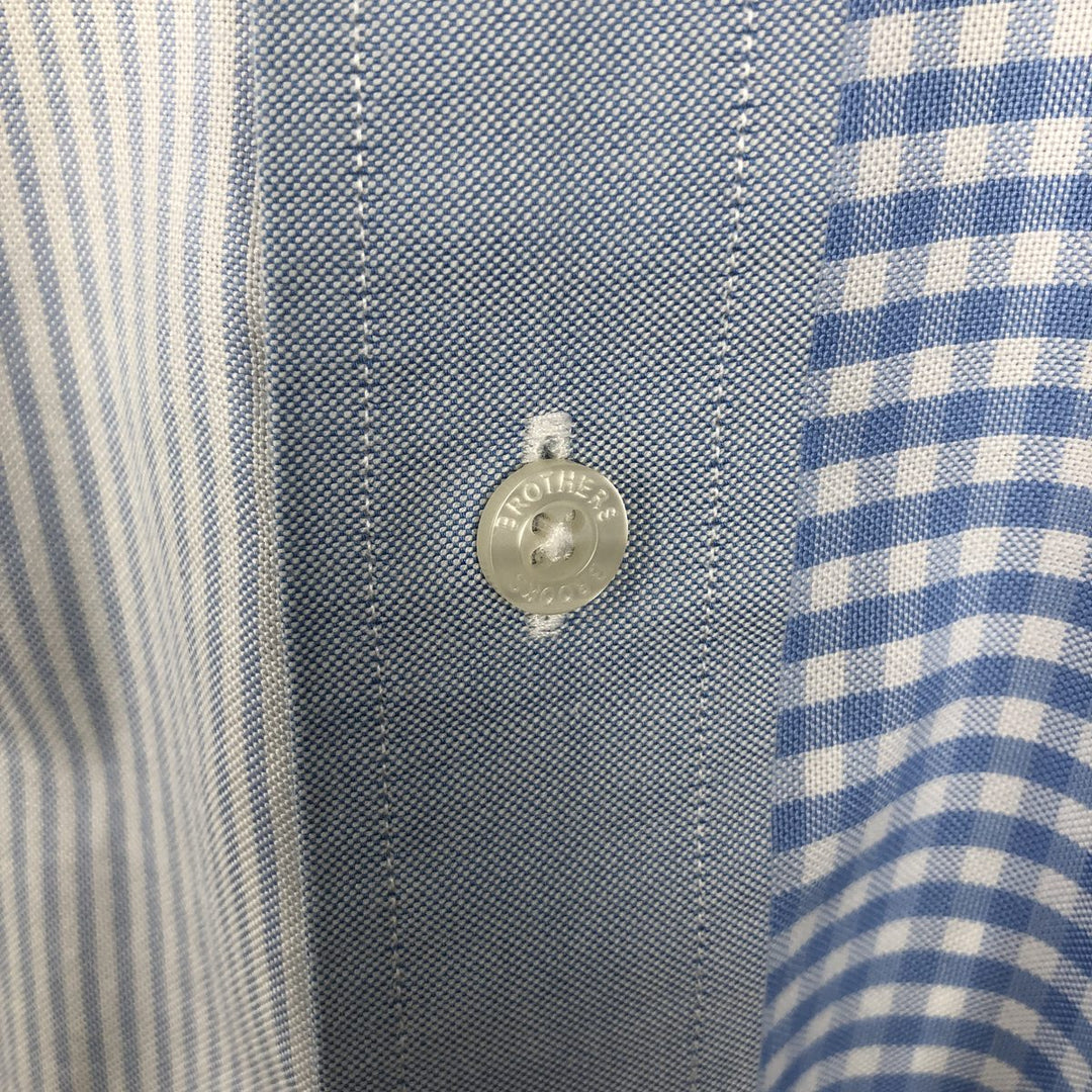 Brooks Brothers Check Pattern Stripe Pattern Long-Sleeve Button-Down Shirt Cleric Shirt Men's Size XL (approx.) Supima Cotton Blue type light blue Vintage Second Hand