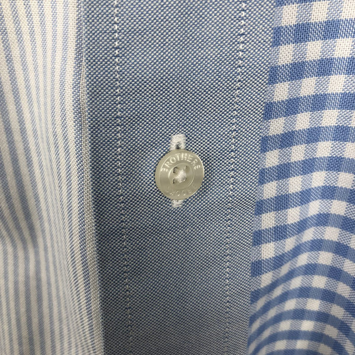 Brooks Brothers Check Pattern Stripe Pattern Long-Sleeve Button-Down Shirt Cleric Shirt Men's Size XL (approx.) Supima Cotton Blue type light blue Vintage Second Hand