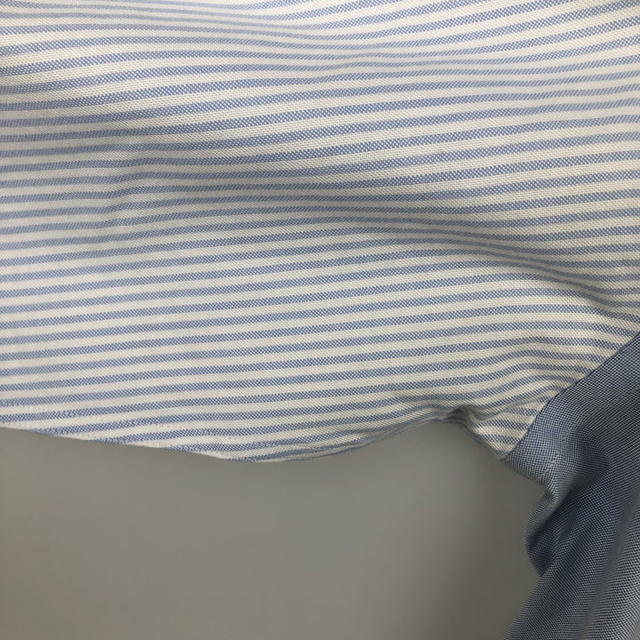Brooks Brothers Check Pattern Stripe Pattern Long-Sleeve Button-Down Shirt Cleric Shirt Men's Size XL (approx.) Supima Cotton Blue type light blue Vintage Second Hand