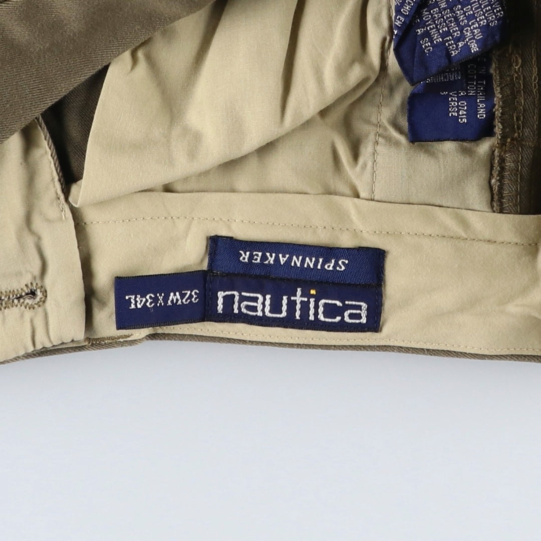 90'S Nautica SPINNAKER Two-Pleat Chino Pants, Men's Size W32 (approx.), Vintage cotton brown type Vintage Second Hand
