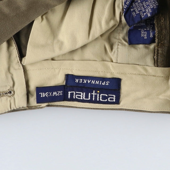 90'S Nautica SPINNAKER Two-Pleat Chino Pants, Men's Size W32 (approx.), Vintage cotton brown type Vintage Second Hand