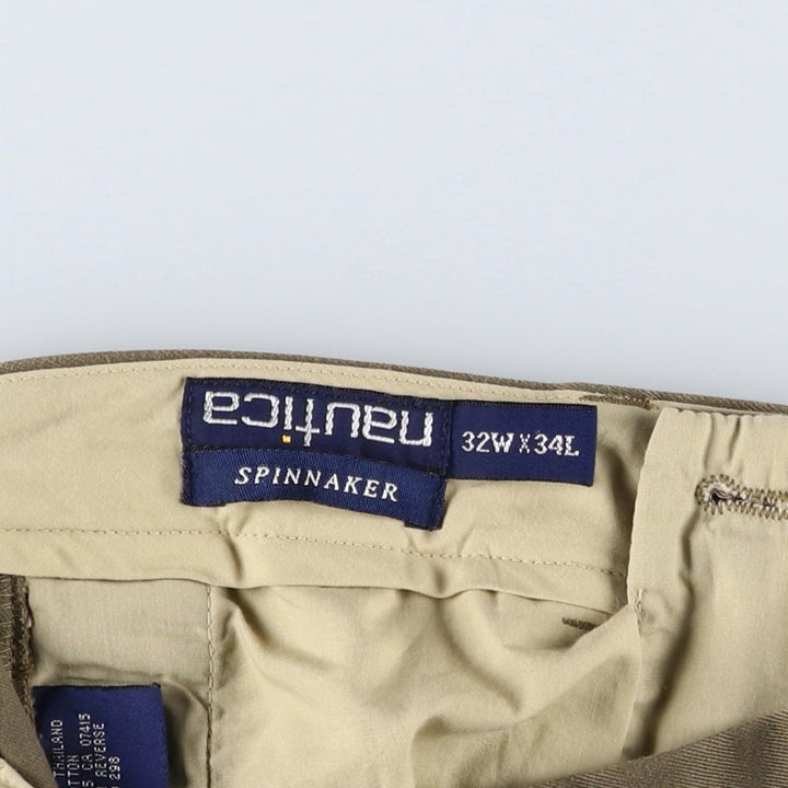 90'S Nautica SPINNAKER Two-Pleat Chino Pants, Men's Size W32 (approx.), Vintage cotton brown type Vintage Second Hand