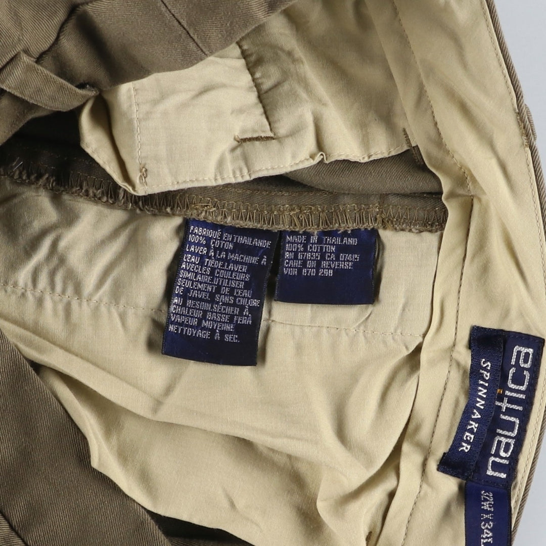 90'S Nautica SPINNAKER Two-Pleat Chino Pants, Men's Size W32 (approx.), Vintage cotton brown type Vintage Second Hand