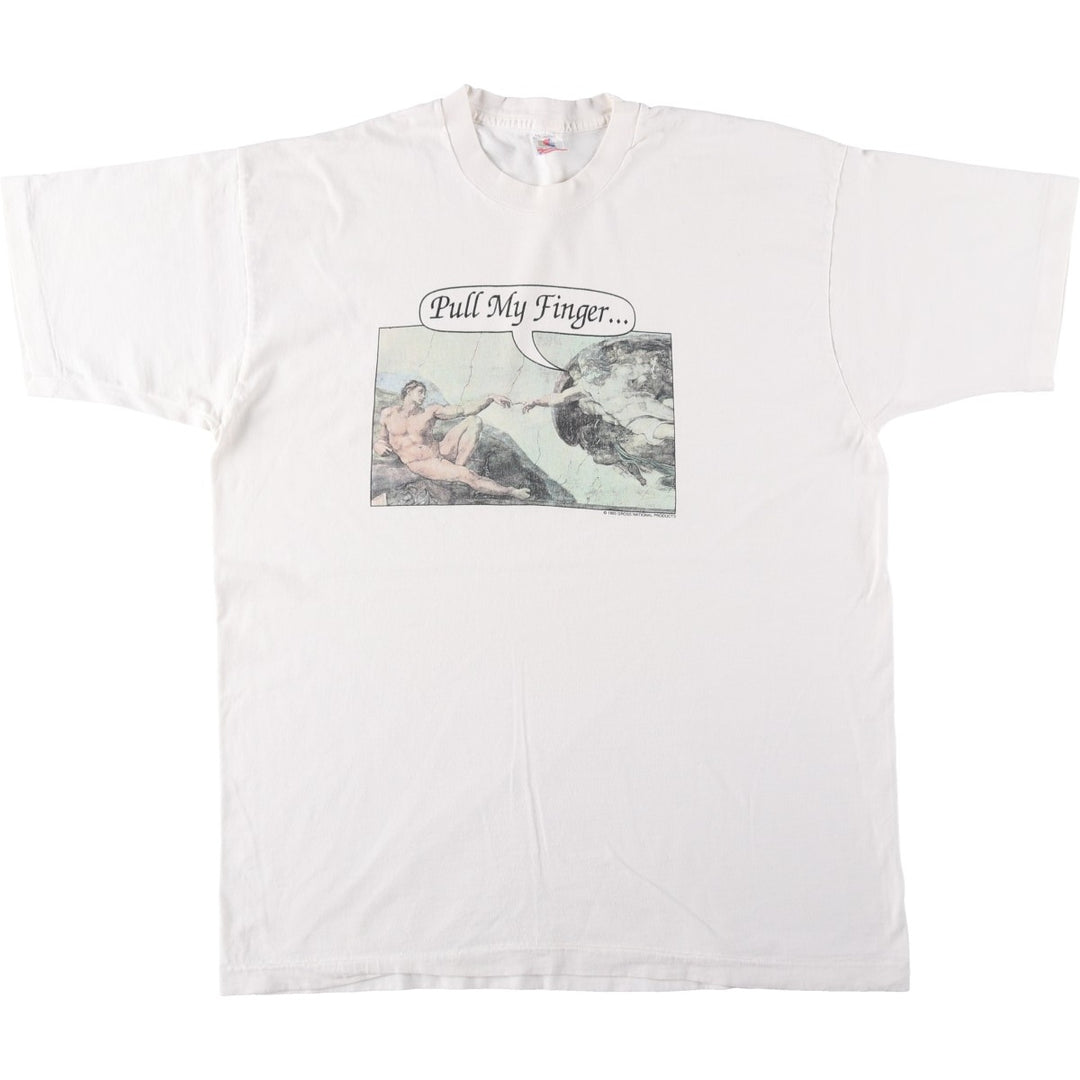 90'S Fruit of the Loom parody art t-shirt, made in USA, men's size XL equivalent, vintage. cotton white type Vintage Second Hand