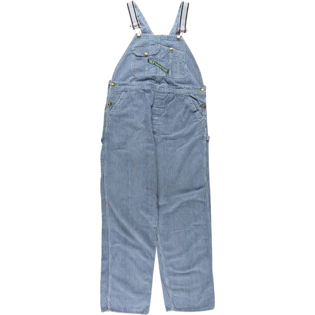 Big Size Key Stripe Pattern Hickory Stripe Denim Overalls Men's W41 (approx.) Vintage unclear blue type Vintage Second Hand