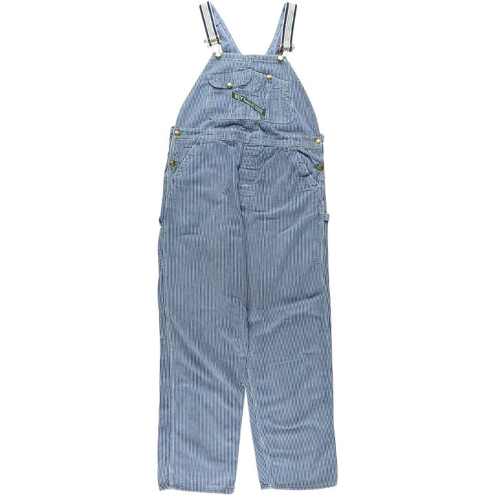Big Size Key Stripe Pattern Hickory Stripe Denim Overalls Men's W41 (approx.) Vintage unclear blue type Vintage Second Hand