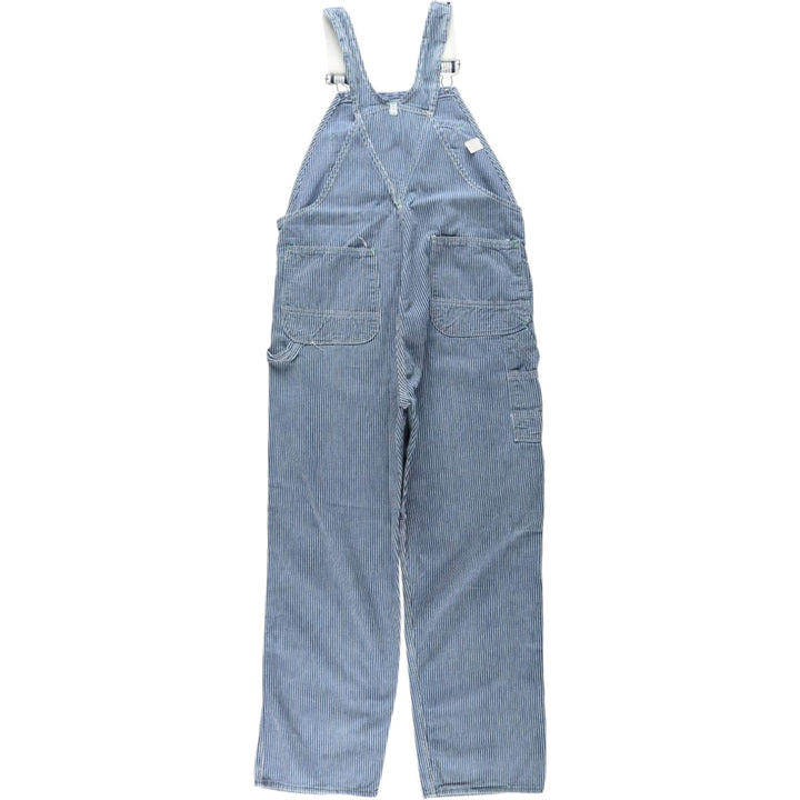 Big Size Key Stripe Pattern Hickory Stripe Denim Overalls Men's W41 (approx.) Vintage unclear blue type Vintage Second Hand