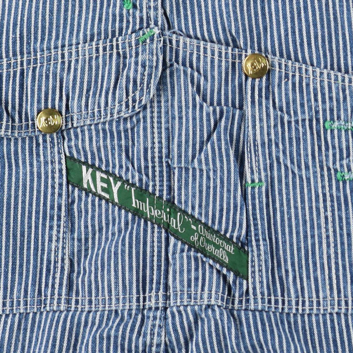 Big Size Key Stripe Pattern Hickory Stripe Denim Overalls Men's W41 (approx.) Vintage unclear blue type Vintage Second Hand