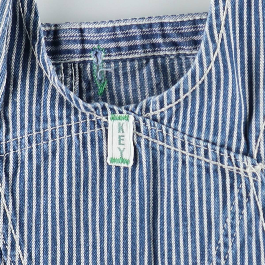 Big Size Key Stripe Pattern Hickory Stripe Denim Overalls Men's W41 (approx.) Vintage unclear blue type Vintage Second Hand