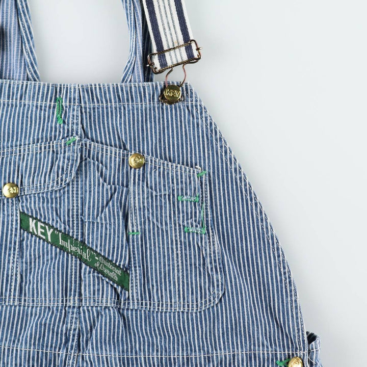 Big Size Key Stripe Pattern Hickory Stripe Denim Overalls Men's W41 (approx.) Vintage unclear blue type Vintage Second Hand