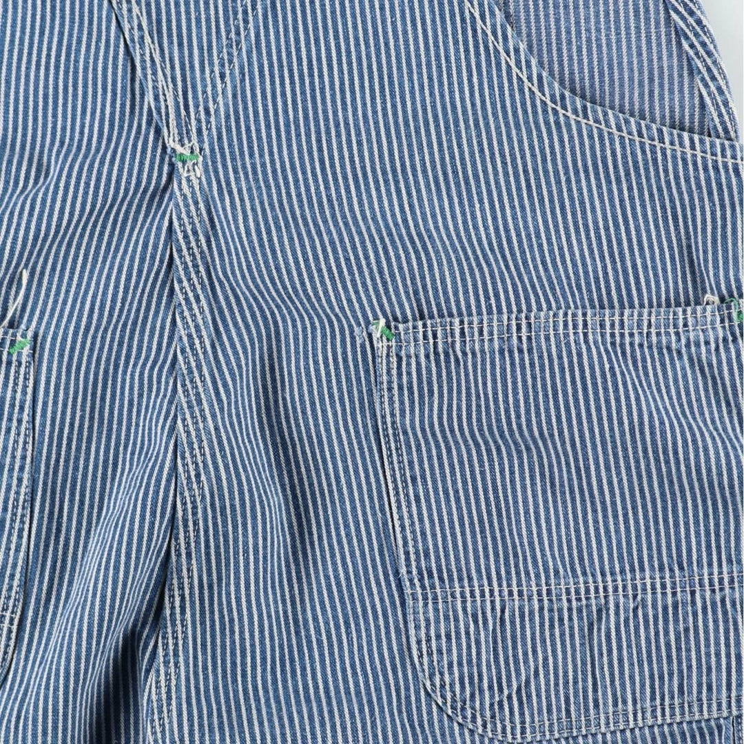 Big Size Key Stripe Pattern Hickory Stripe Denim Overalls Men's W41 (approx.) Vintage unclear blue type Vintage Second Hand