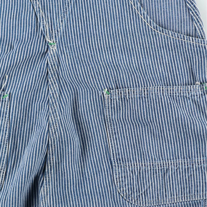 Big Size Key Stripe Pattern Hickory Stripe Denim Overalls Men's W41 (approx.) Vintage unclear blue type Vintage Second Hand