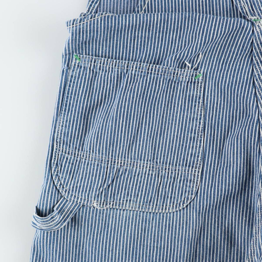 Big Size Key Stripe Pattern Hickory Stripe Denim Overalls Men's W41 (approx.) Vintage unclear blue type Vintage Second Hand