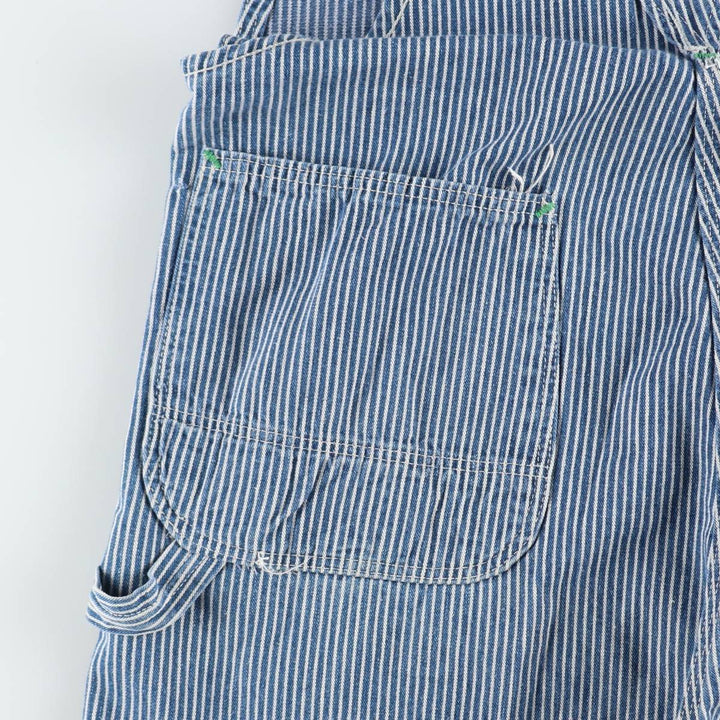 Big Size Key Stripe Pattern Hickory Stripe Denim Overalls Men's W41 (approx.) Vintage unclear blue type Vintage Second Hand