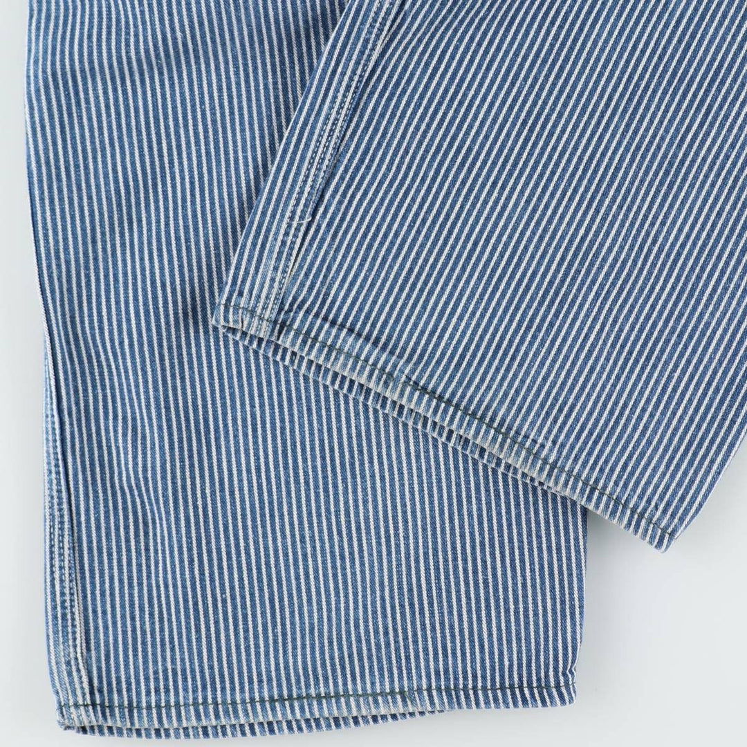 Big Size Key Stripe Pattern Hickory Stripe Denim Overalls Men's W41 (approx.) Vintage unclear blue type Vintage Second Hand