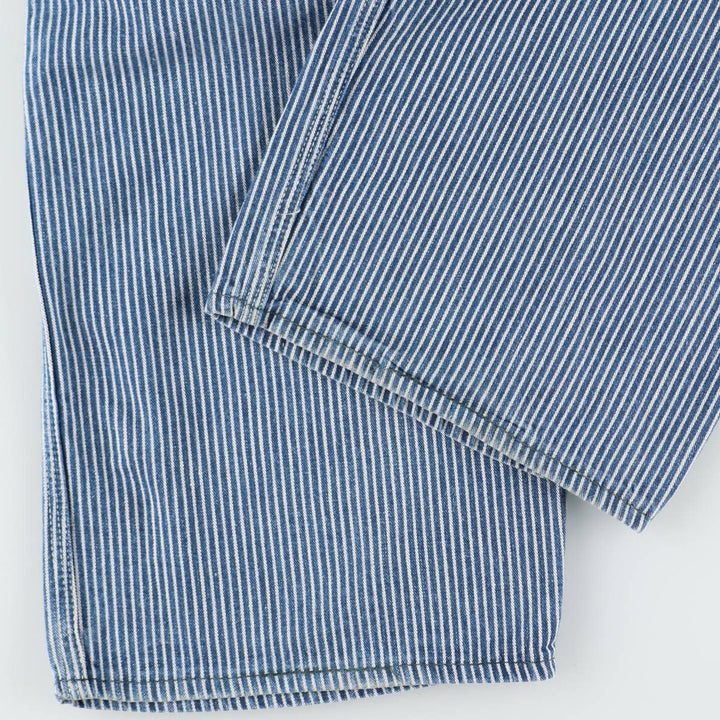 Big Size Key Stripe Pattern Hickory Stripe Denim Overalls Men's W41 (approx.) Vintage unclear blue type Vintage Second Hand