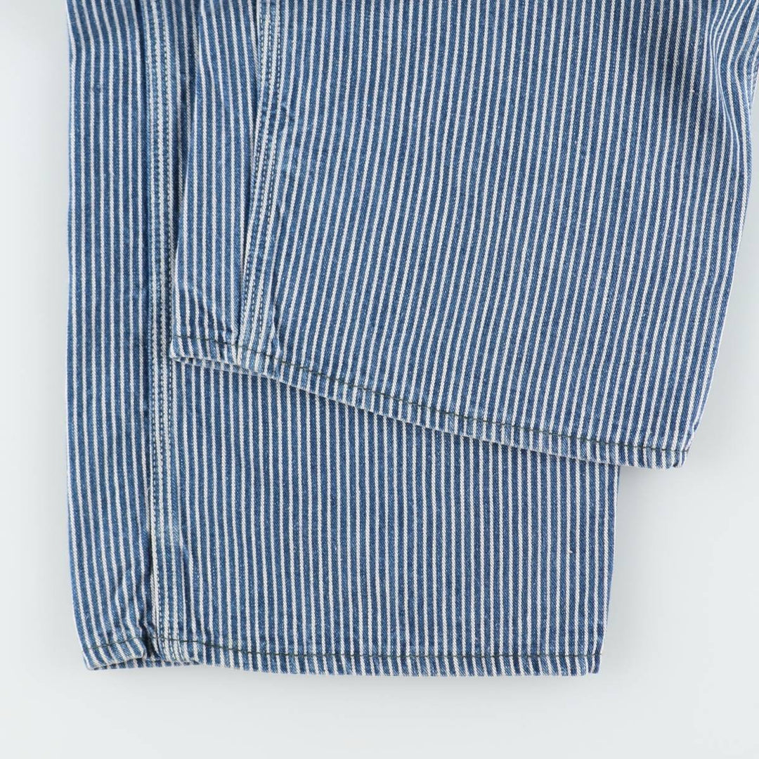 Big Size Key Stripe Pattern Hickory Stripe Denim Overalls Men's W41 (approx.) Vintage unclear blue type Vintage Second Hand