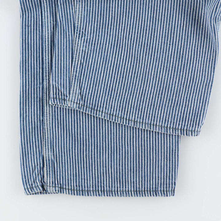 Big Size Key Stripe Pattern Hickory Stripe Denim Overalls Men's W41 (approx.) Vintage unclear blue type Vintage Second Hand