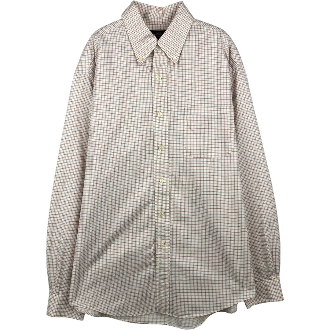 Brooks Brothers Long-Sleeve Button-Down Check Shirt, Made in USA, Men's Size L (approx.) cotton white type Vintage Second Hand