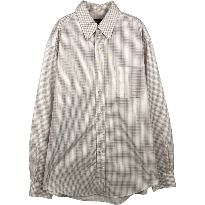 Brooks Brothers Long-Sleeve Button-Down Check Shirt, Made in USA, Men's Size L (approx.) cotton white type Vintage Second Hand
