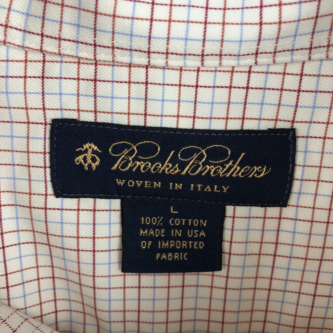 Brooks Brothers Long-Sleeve Button-Down Check Shirt, Made in USA, Men's Size L (approx.) cotton white type Vintage Second Hand