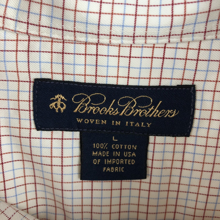 Brooks Brothers Long-Sleeve Button-Down Check Shirt, Made in USA, Men's Size L (approx.) cotton white type Vintage Second Hand