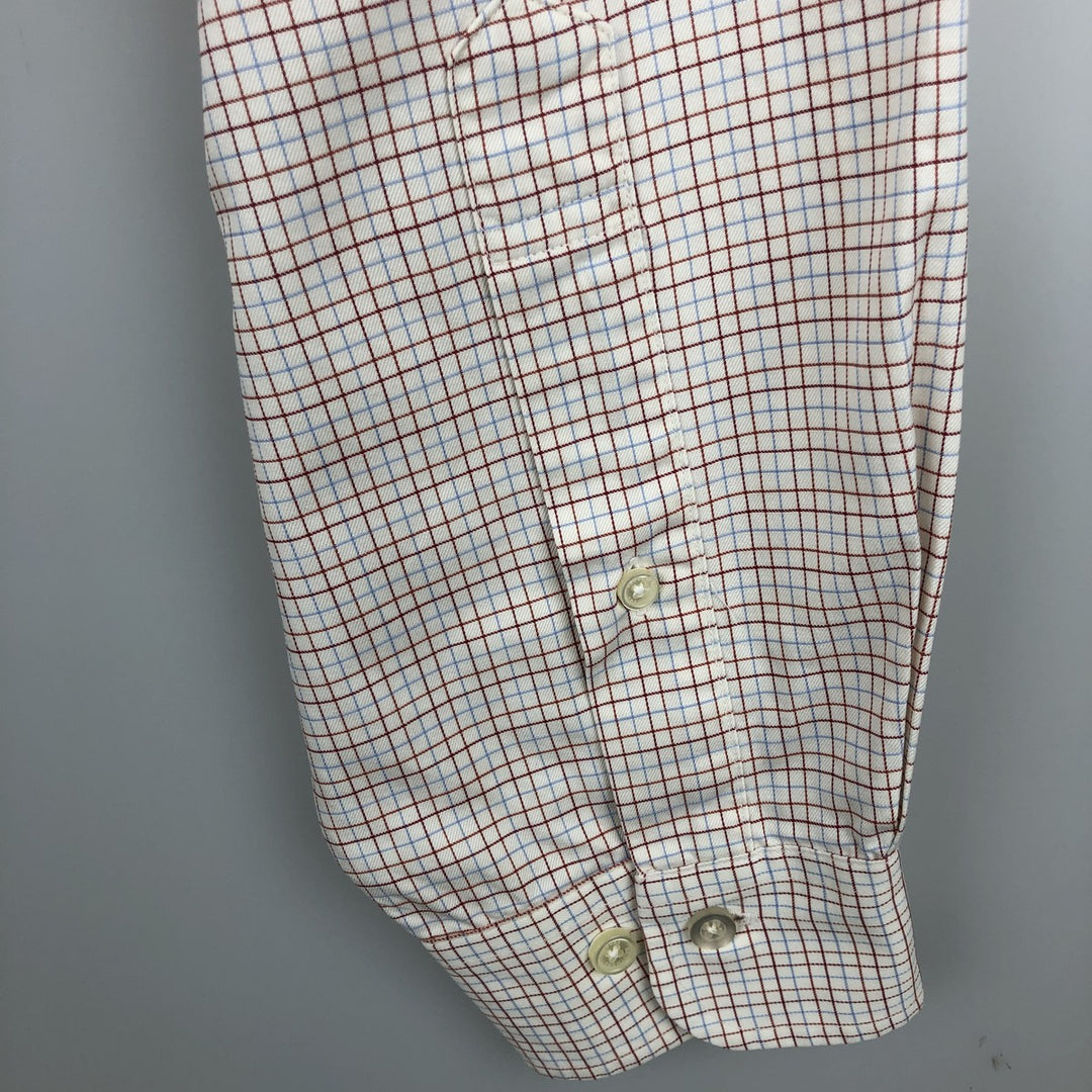Brooks Brothers Long-Sleeve Button-Down Check Shirt, Made in USA, Men's Size L (approx.) cotton white type Vintage Second Hand