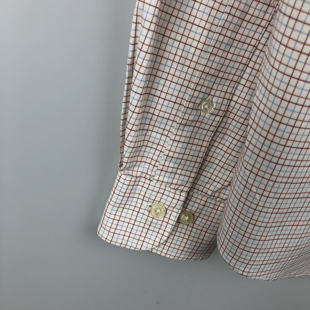 Brooks Brothers Long-Sleeve Button-Down Check Shirt, Made in USA, Men's Size L (approx.) cotton white type Vintage Second Hand