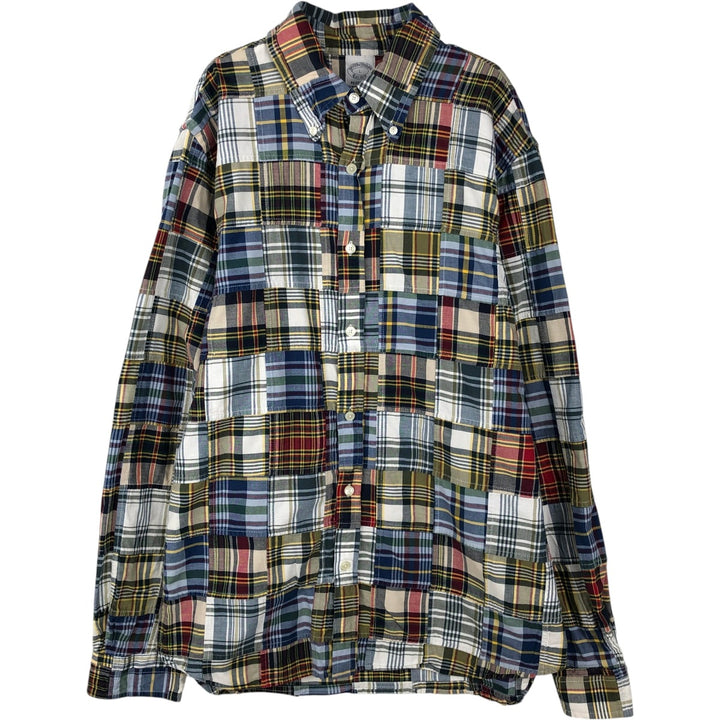 Brooks Brothers Est.1818 REGENT FIT Patchwork Long-Sleeve Button-Down Check Shirt, Men's Size L (approx.) cotton blue type Vintage Second Hand