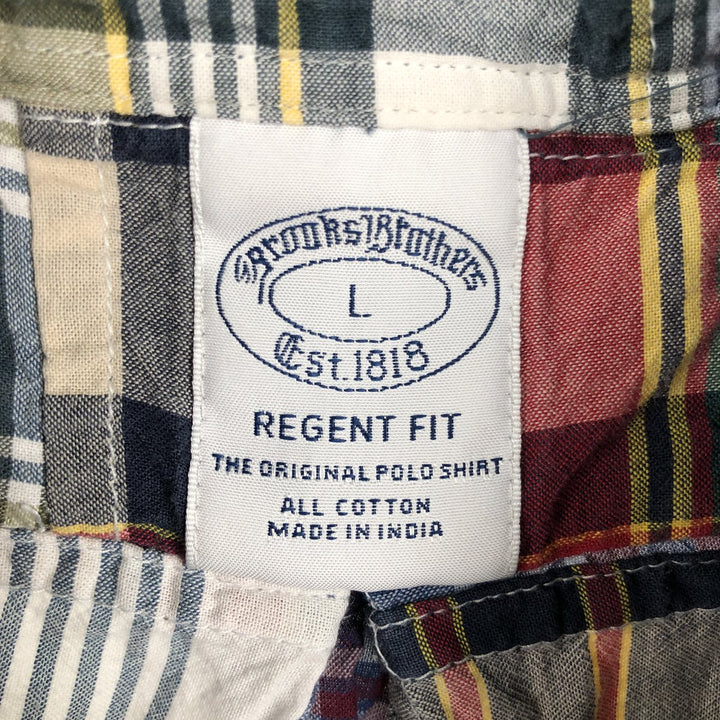 Brooks Brothers Est.1818 REGENT FIT Patchwork Long-Sleeve Button-Down Check Shirt, Men's Size L (approx.) cotton blue type Vintage Second Hand