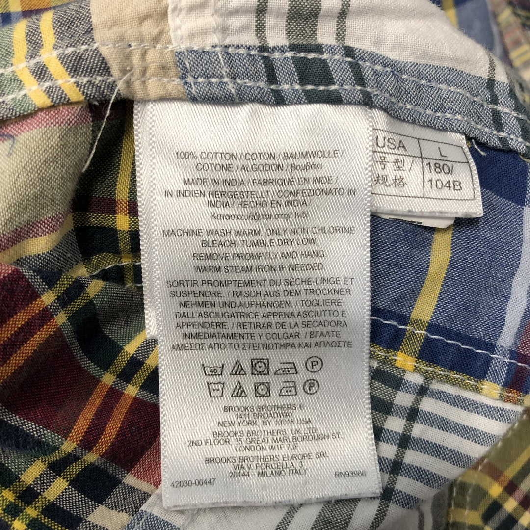 Brooks Brothers Est.1818 REGENT FIT Patchwork Long-Sleeve Button-Down Check Shirt, Men's Size L (approx.) cotton blue type Vintage Second Hand