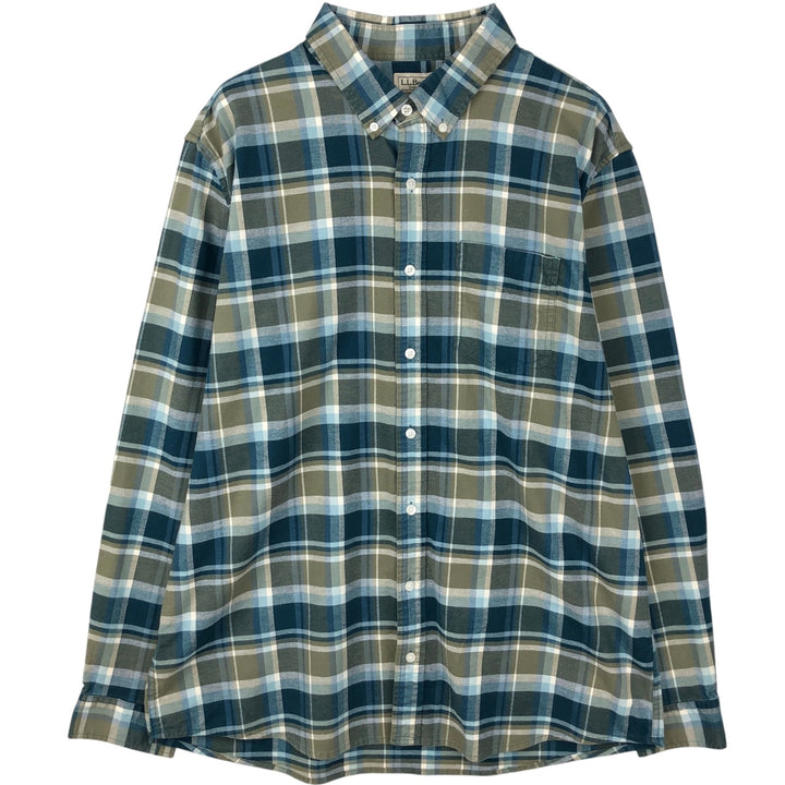 ~2000'S LLBean Long-Sleeve Button-Down Check Shirt, Men's Size XL cotton green type yellow green Vintage Second Hand